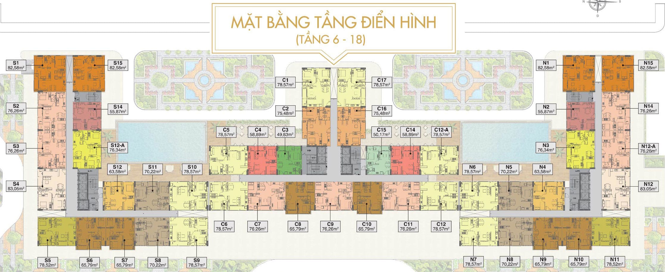 Tầng 6–18 – nhóm tầng căn hộ điển hình